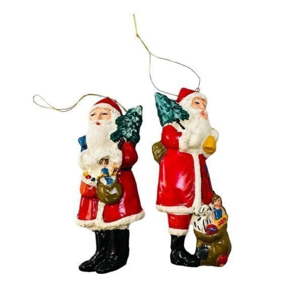 Vintage Christmas Ornaments set of 2 Santa Claus Gift Bag‎ Toys & Christmas Tree